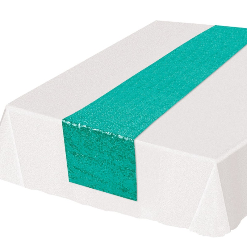 "Sequined Turquoise Table Runner - 11"X 6' For Elegant Table Setting"