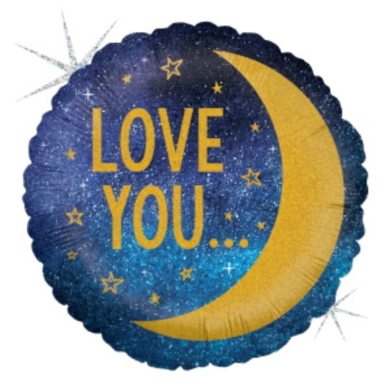 "Love You" Holographic Balloon With Confetti Packet.