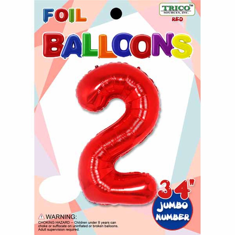 "Red #2 Foil Balloon - 34 Inches"