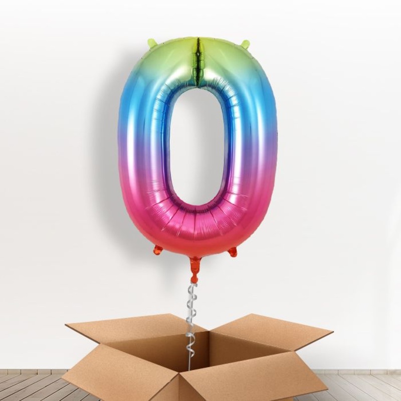 Number 0 Balloon in a Box - Rainbow
