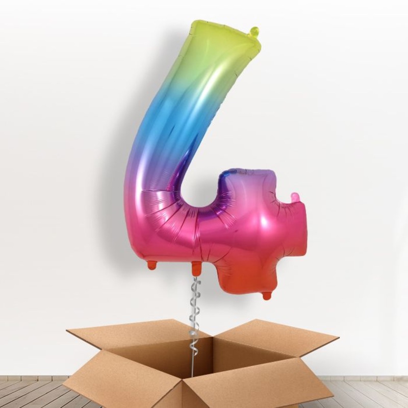 Number 4 Balloon Inflated in a Box - Rainbow