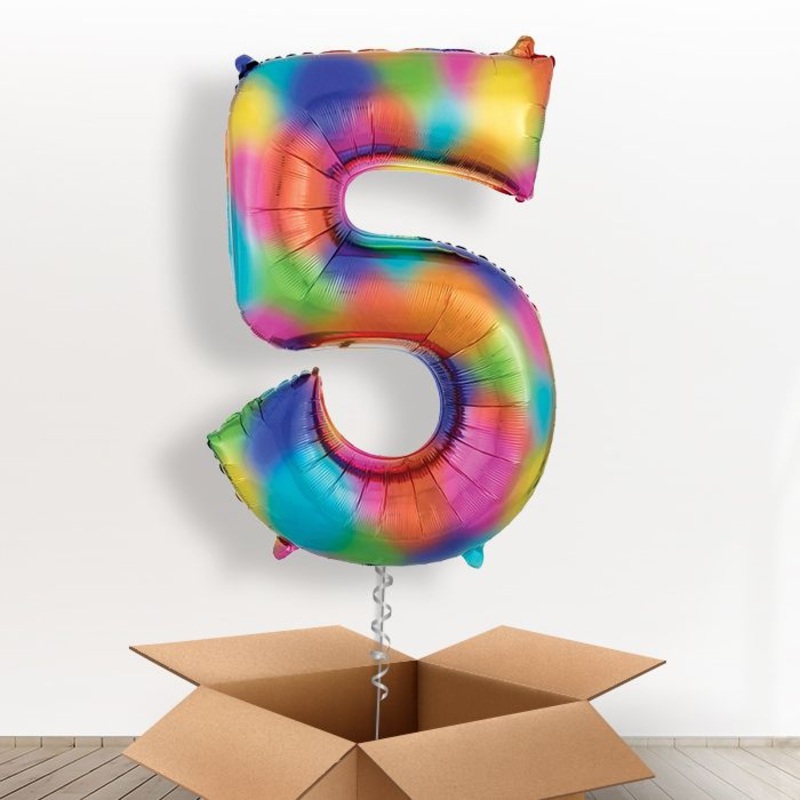 Rainbow Number 5 Balloon Number in a Box