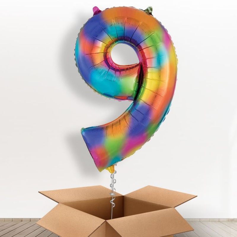 Rainbow Number 9 Balloon in a Box