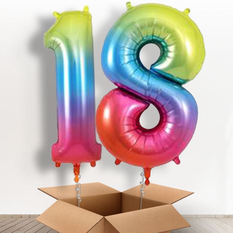 Rainbow 18 Birthday Number Helium Balloons Delivered