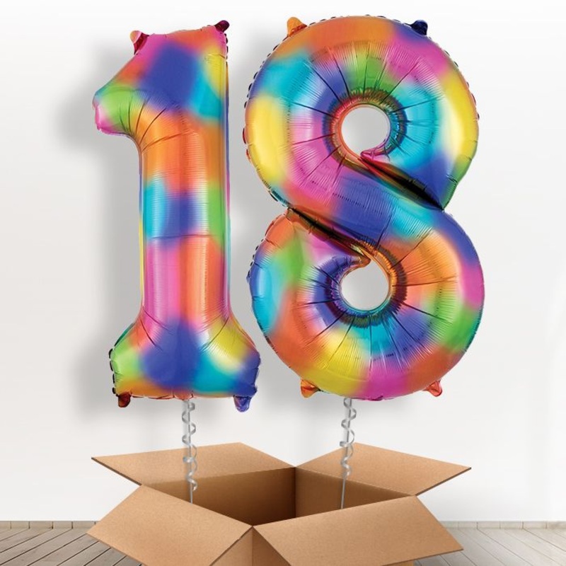 Rainbow Number 18 Helium Balloons in a Box