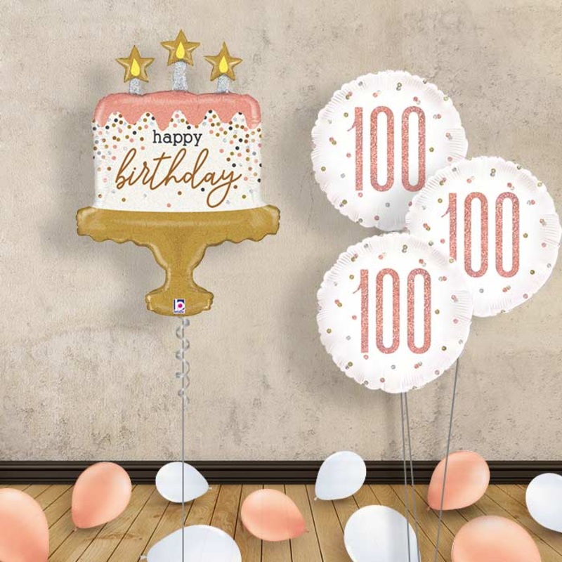 Rose Gold 100th Birthday Balloon Bouquet