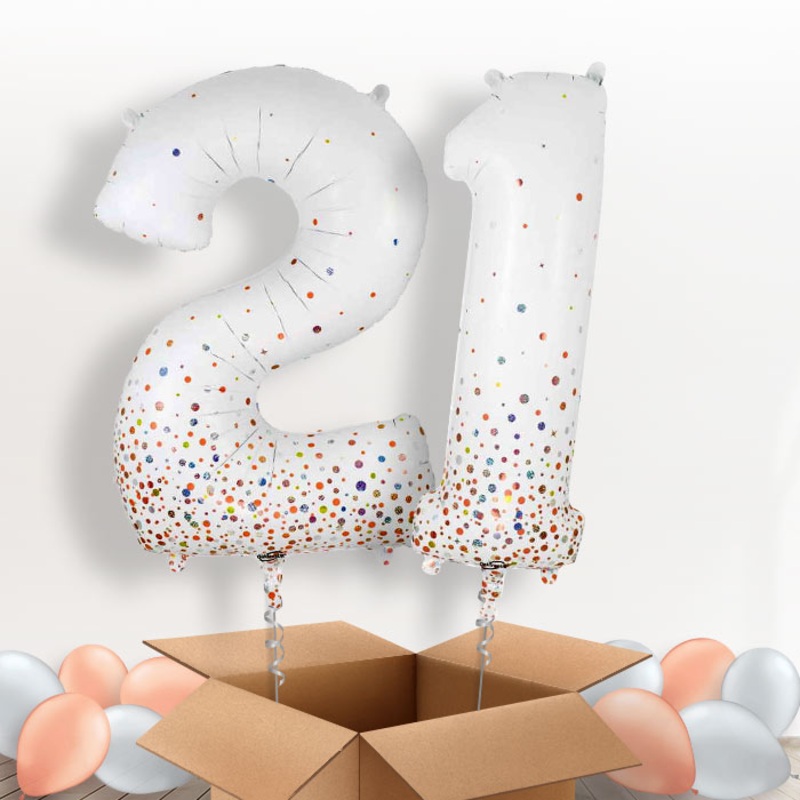 Rose Gold and White 21 Balloons in a Box