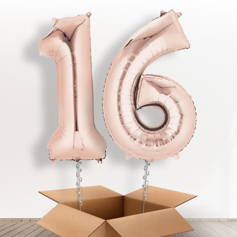 Rose Gold Giant Numbers 16th Birthday Balloon in a Box Gift