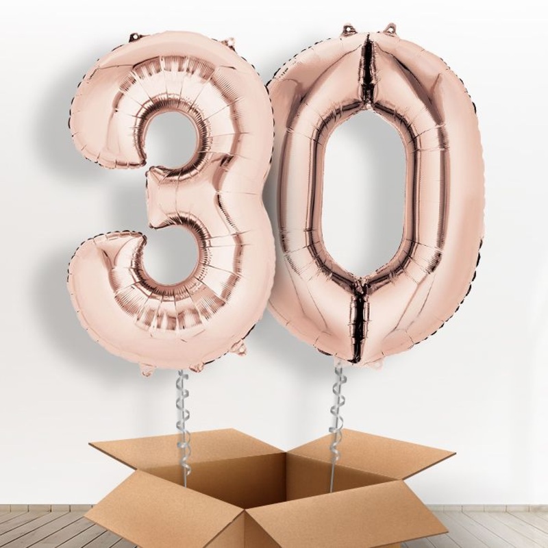 Rose Gold Giant Numbers 30th Birthday Balloon in a Box Gift