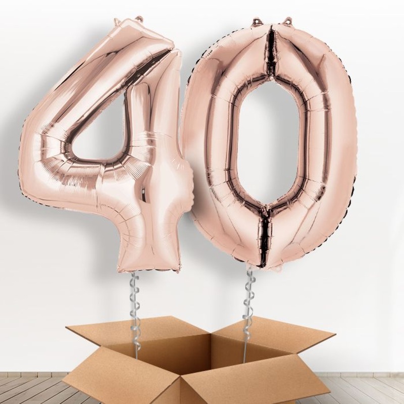 Rose Gold Giant Numbers 40th Birthday Balloon in a Box Gift