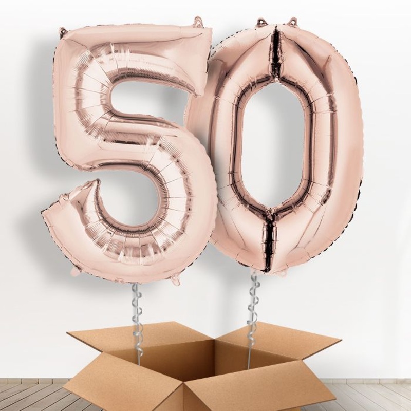 Rose Gold Giant Numbers 50th Birthday Balloon in a Box Gift