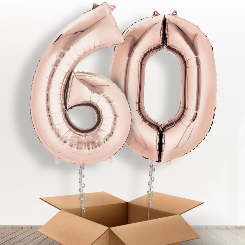 Rose Gold Giant Numbers 60th Birthday Balloon in a Box Gift