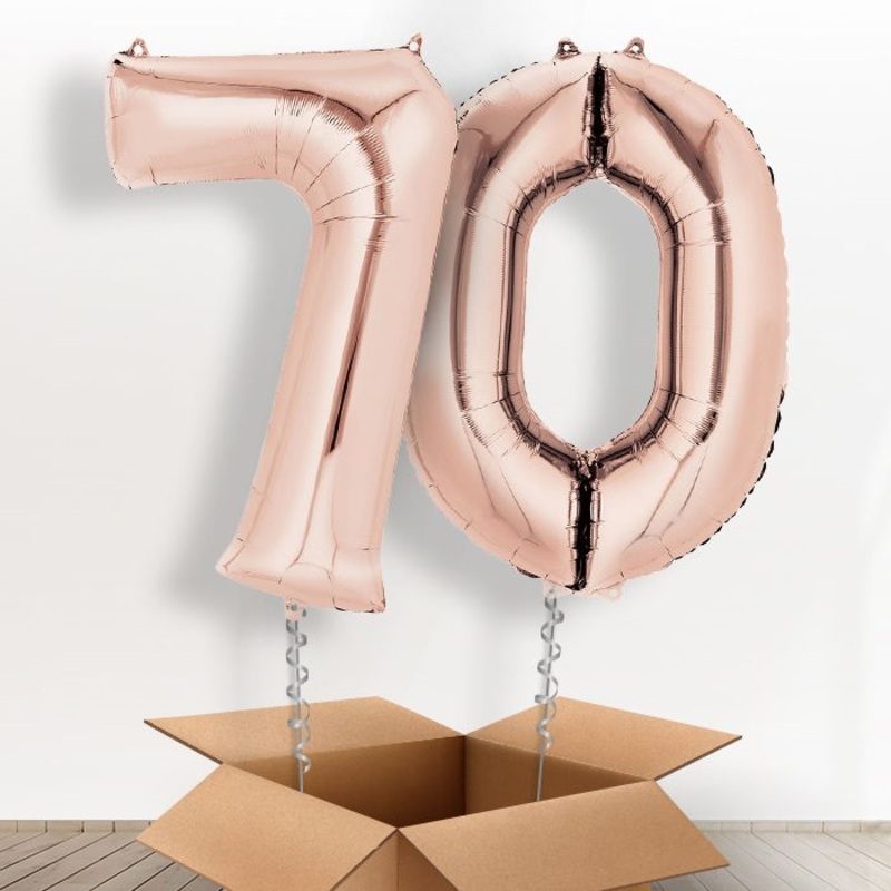 Rose Gold Giant Numbers 70th Birthday Balloon in a Box Gift