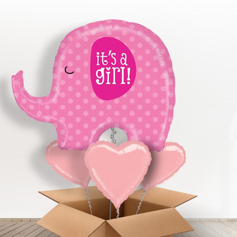 Pink Elephant Its a Girl Balloon in a Box Gift