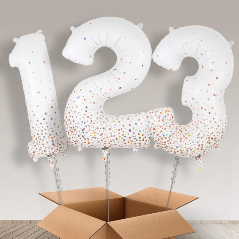 Rose Gold and White Helium Filled Number Balloons 0-9