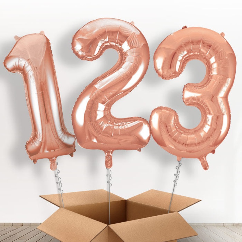 Rose Gold Helium Filled Number Balloons 0-9