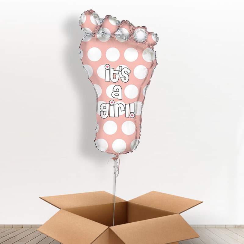 Pink Footprint Its a Girl Balloon in a Box