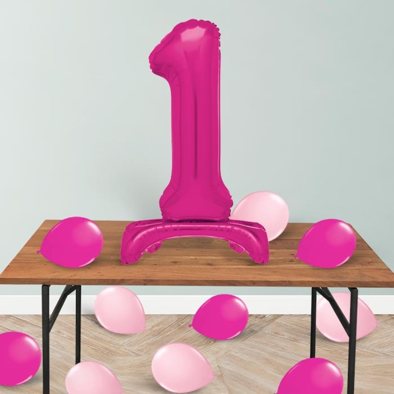 Pink Number 1 Birthday Inflated Standing Balloon Decoration