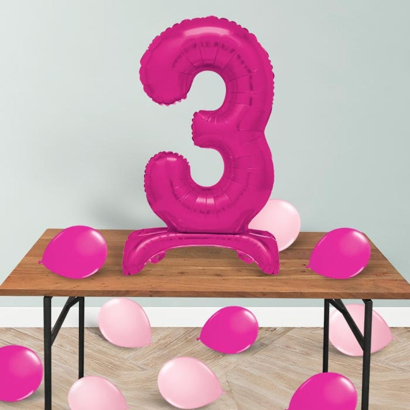 Pink Number 3 Birthday Inflated Standing Balloon Decoration