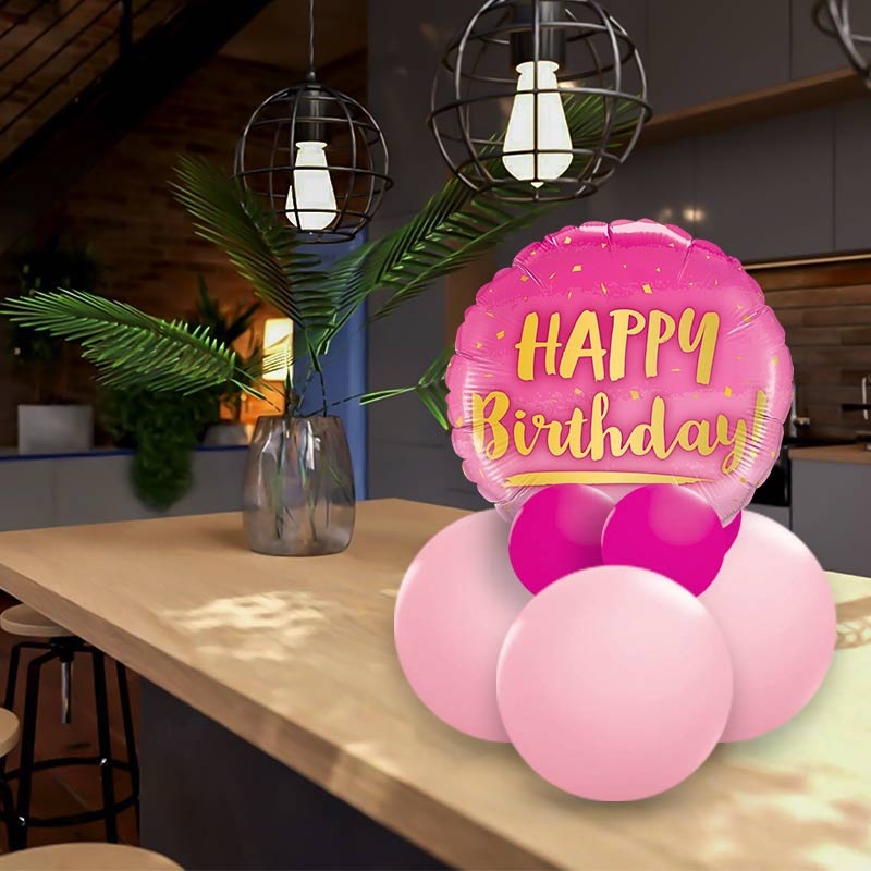 Pink and Gold Happy Birthday Balloon Gift Message | Table Decoration