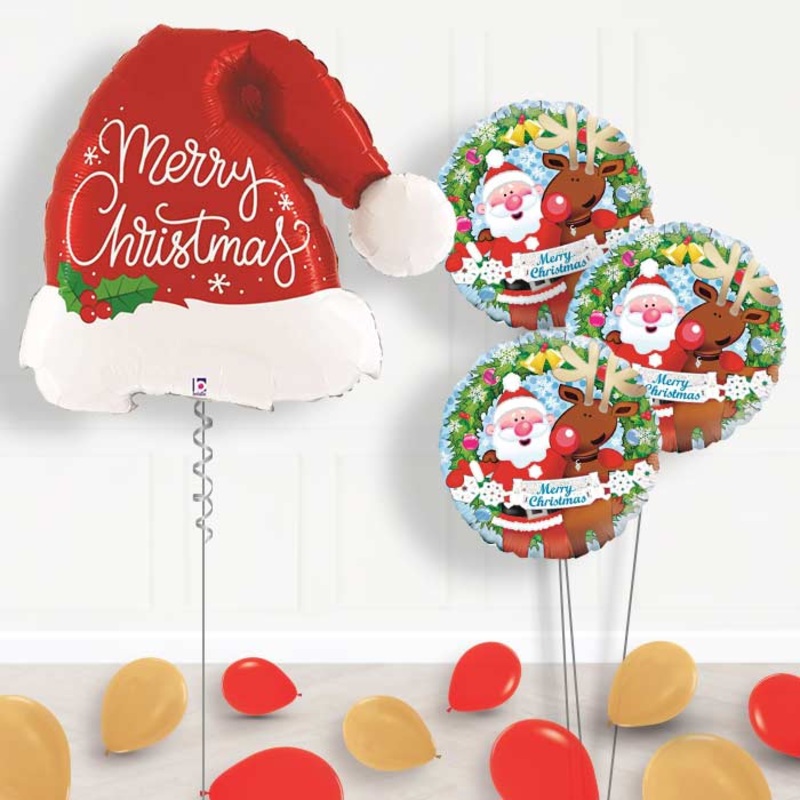 Santa Hat Helium Balloon Bouquet Delivered