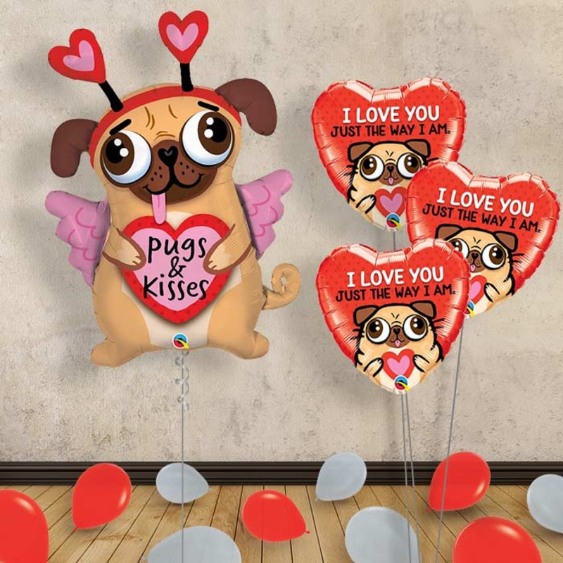 Pug Balloon Bouquet in a Box - Kisses