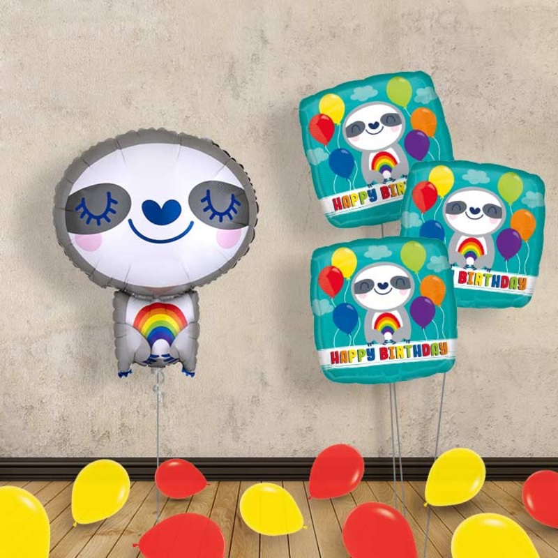 Sloth with Rainbow Balloon Bouquet Delivery