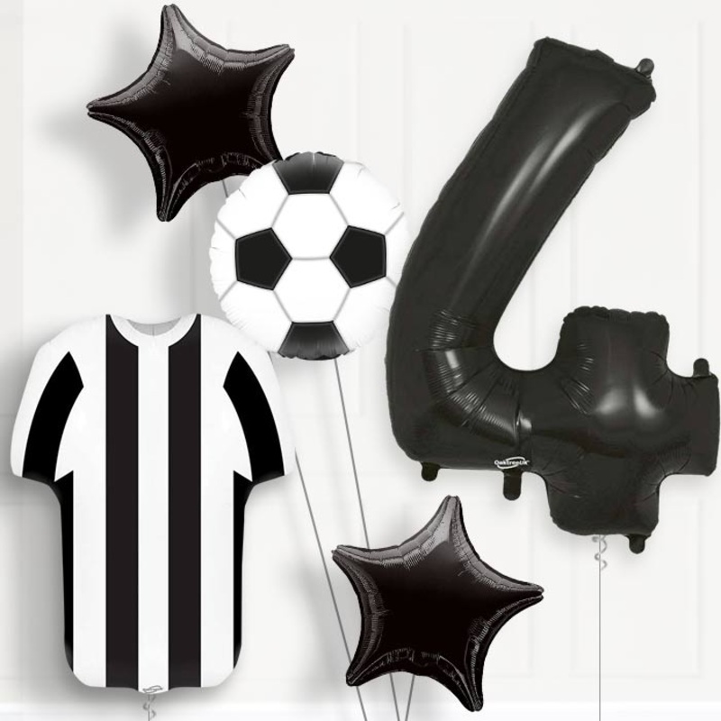 Black and White Football Shirt 4th Birthday Balloon Package