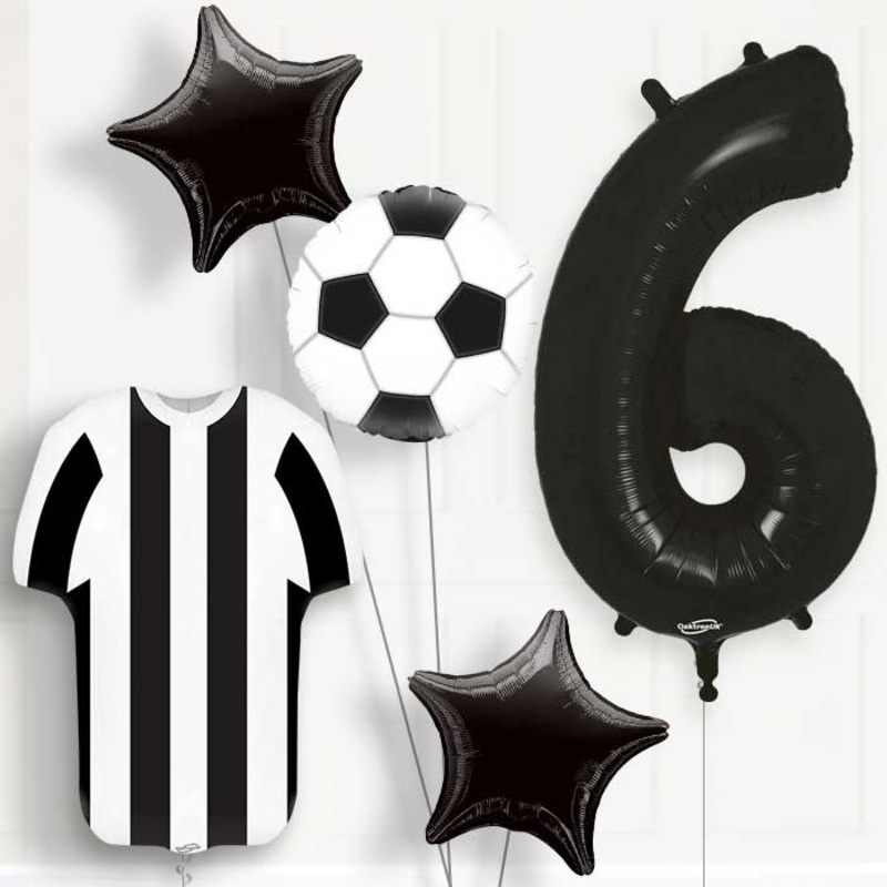 Black and White Football Shirt 6th Birthday Balloon Package