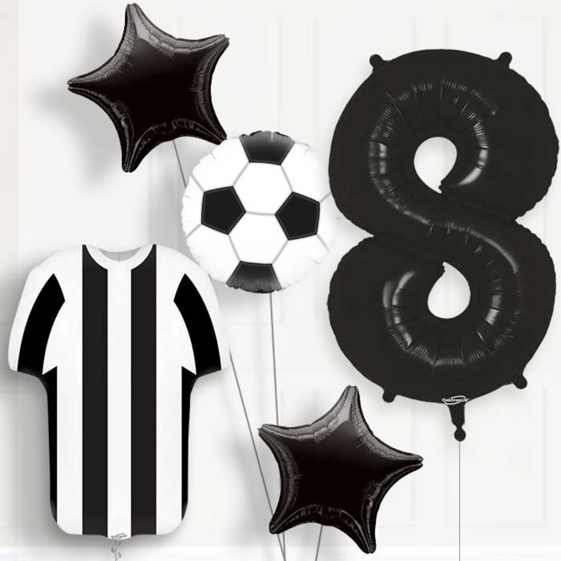 Black and White Football Shirt 8th Birthday Balloon Package