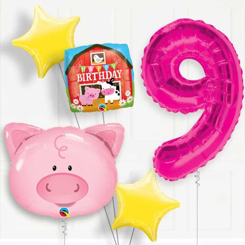 Pig Helium Balloon Package 9th Birthday