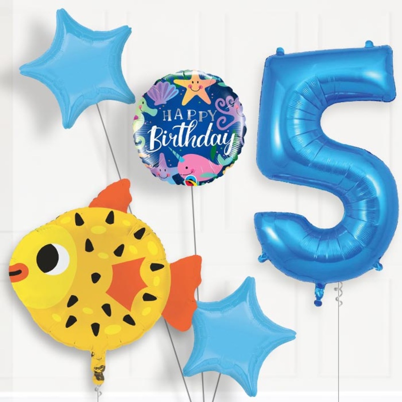 Puffer Fish Helium Balloon Package 5th Birthday