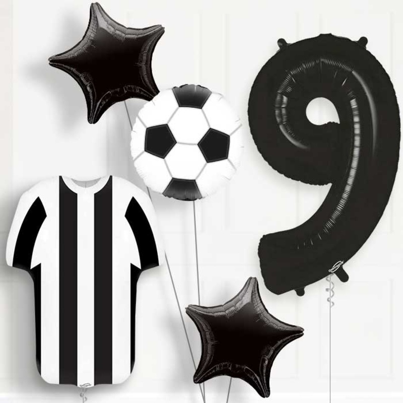 Black and White Football Shirt 9th Birthday Balloon Package