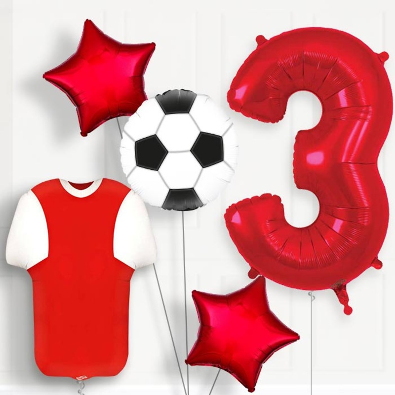 Red and White Football Shirt 3rd Birthday Balloon Package