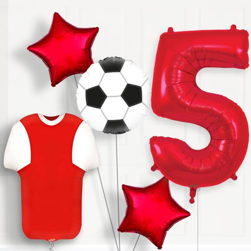 Red and White Football Shirt 5th Birthday Balloon Package