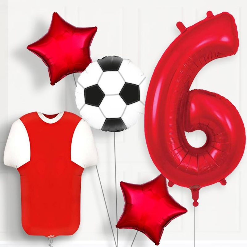 Red and White Football Shirt 6th Birthday Balloon Package