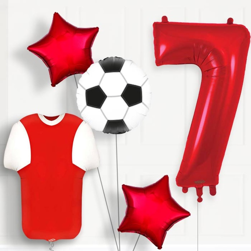 Red and White Football Shirt 7th Birthday Balloon Package