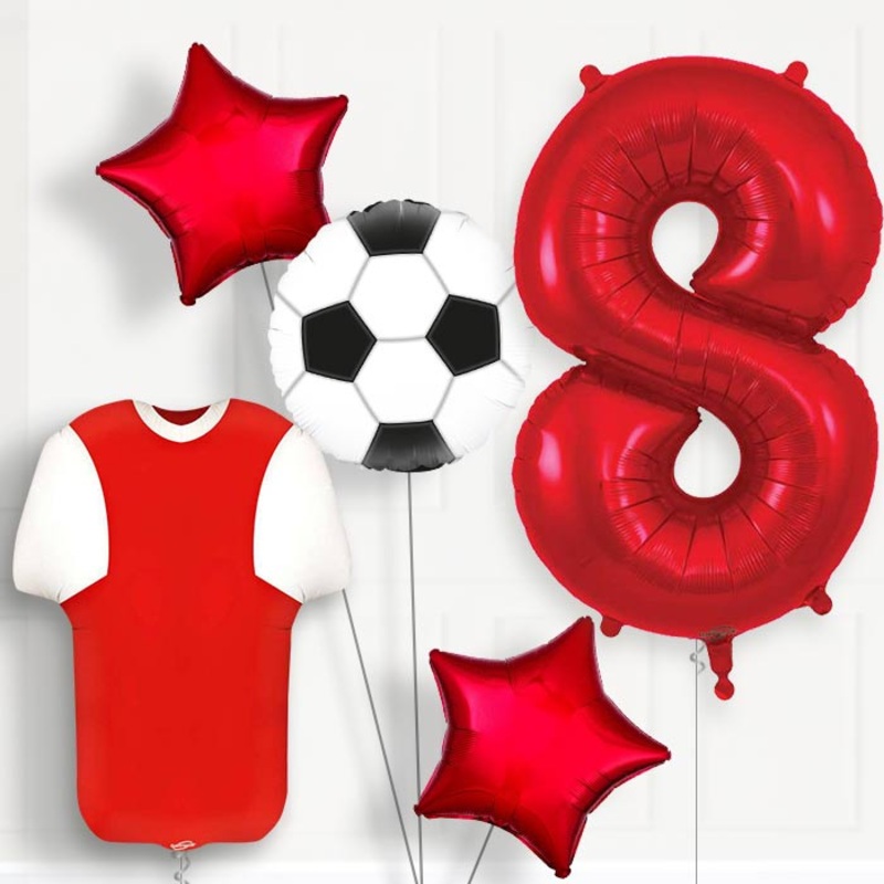 Red and White Football Shirt 8th Birthday Balloon Package