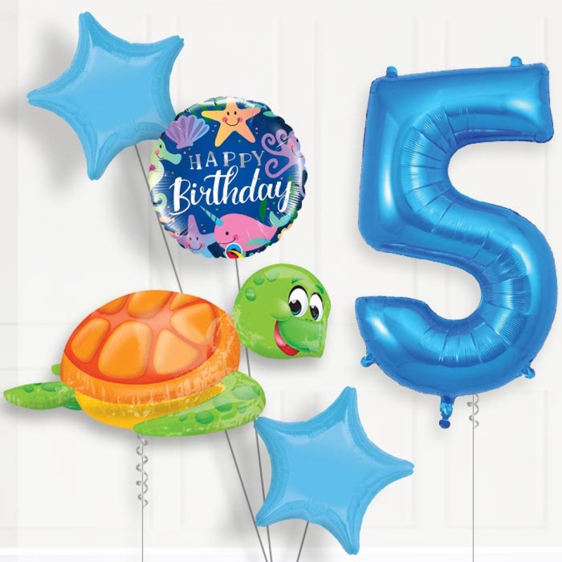 Sea Turtle Helium Balloon Package 5th Birthday