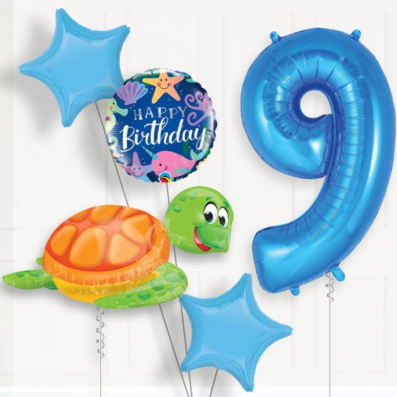 Sea Turtle Helium Balloon Package 9th Birthday