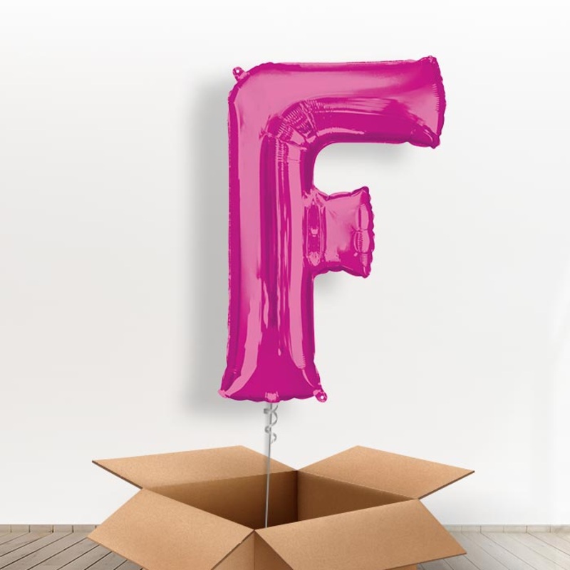 Personalised Letter F Balloon in a Box - Pink