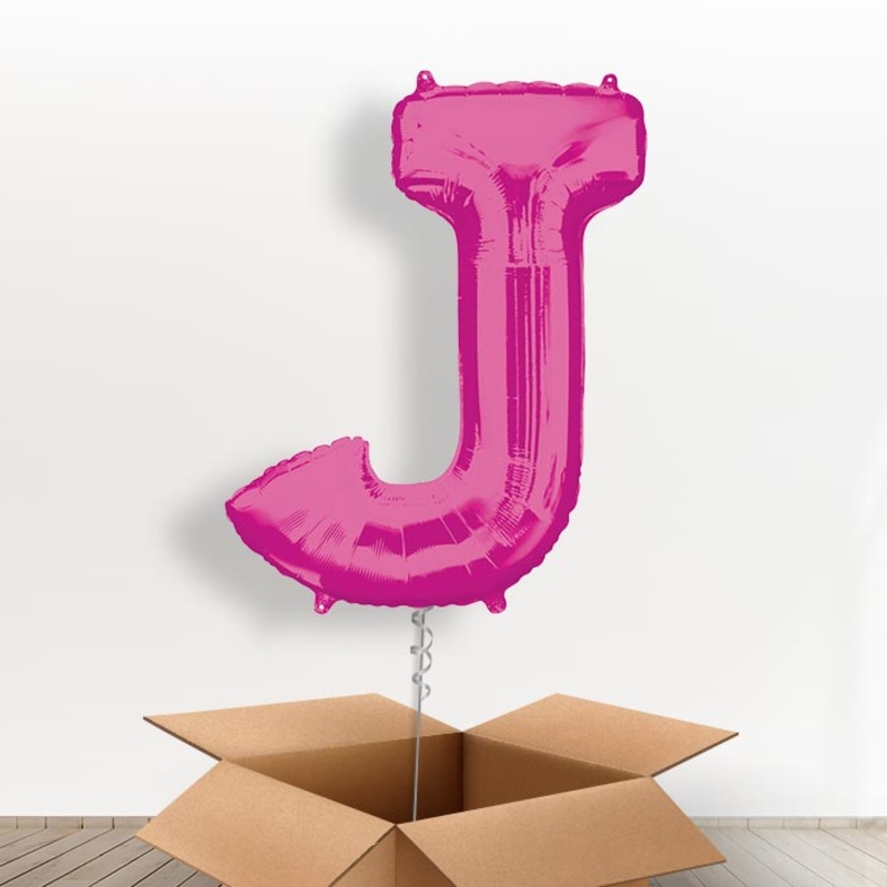 Personalised Letter J Balloon in a Box - Pink