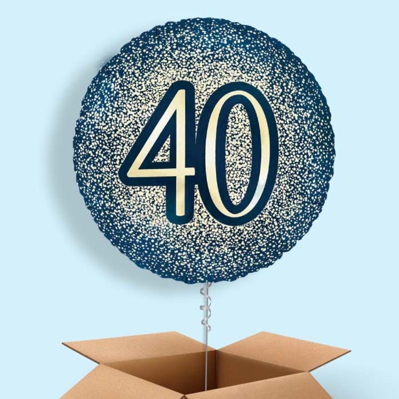 Navy and Gold 40th Birthday Foil Balloon in a Box