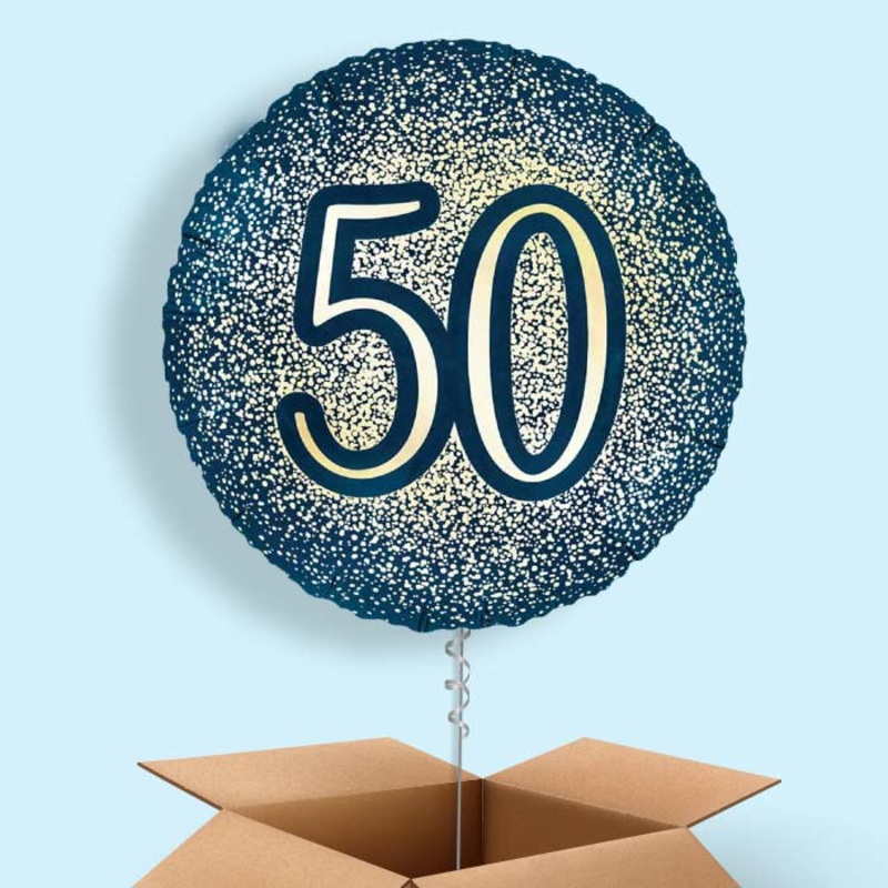 Navy and Gold 50th Birthday Foil Balloon in a Box