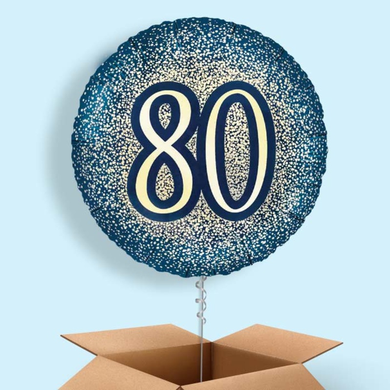 Navy and Gold 80th Birthday Foil Balloon in a Box