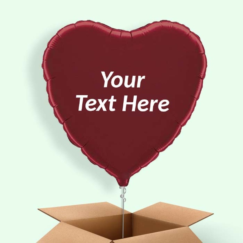 Personalised Heart Balloons in a Box - Burgundy