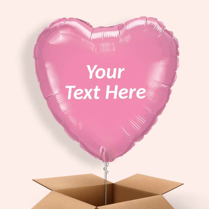 Personalised Heart Balloons in a Box - Rose Pink