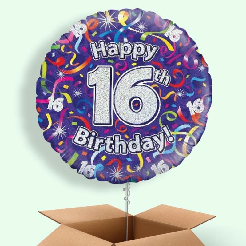 Purple Streamers Happy 16th Birthday  Balloon in a Box
