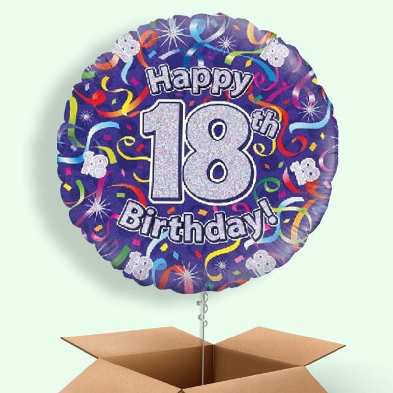 Purple Streamers Happy 18th Birthday  Balloon in a Box