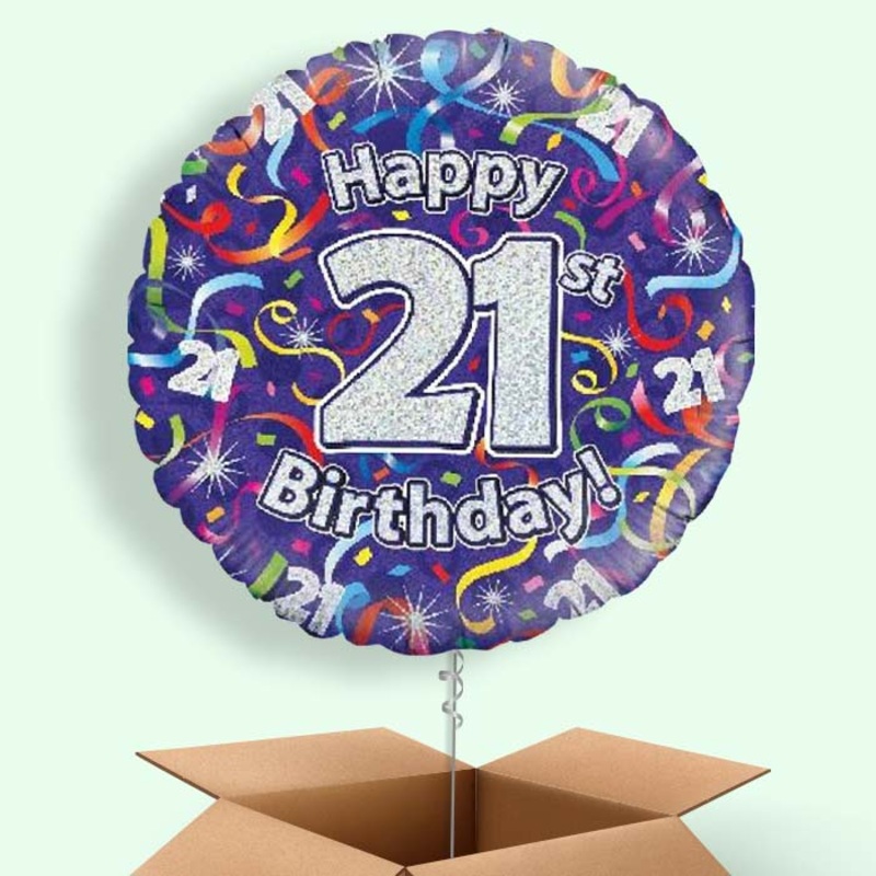 Purple Streamers Happy 21st Birthday  Balloon in a Box